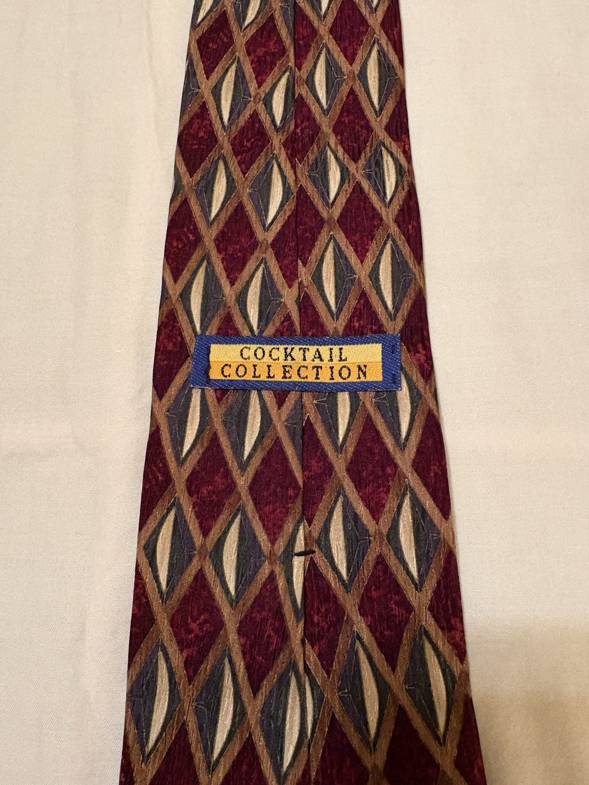 Cocktail Collection Men’s Silk Tie Burgundy Blue Tan Geometric Pointed Classic