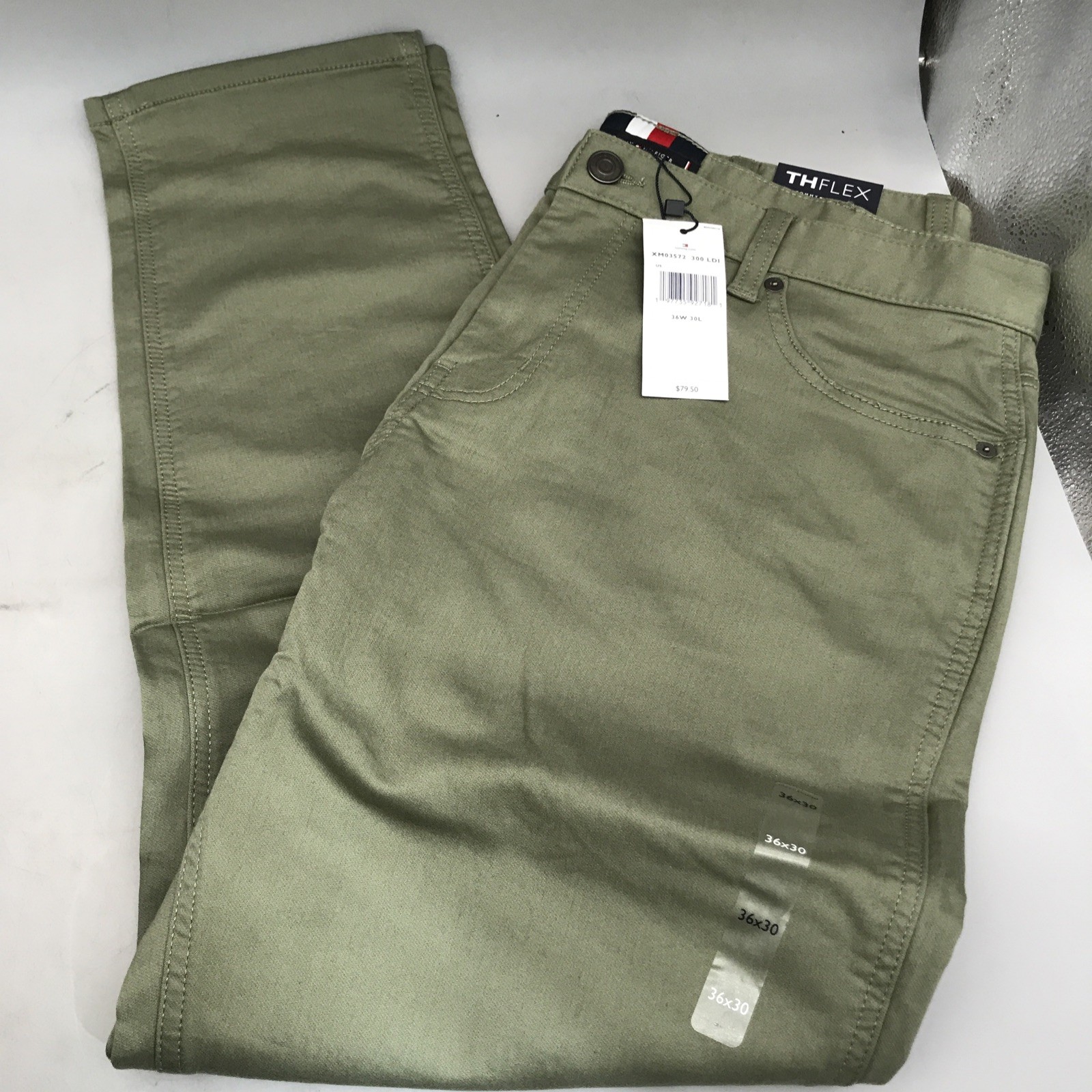 Tommy Hilfiger Mens Th Flex Chino Pants Olive Size 36×30 Brand New