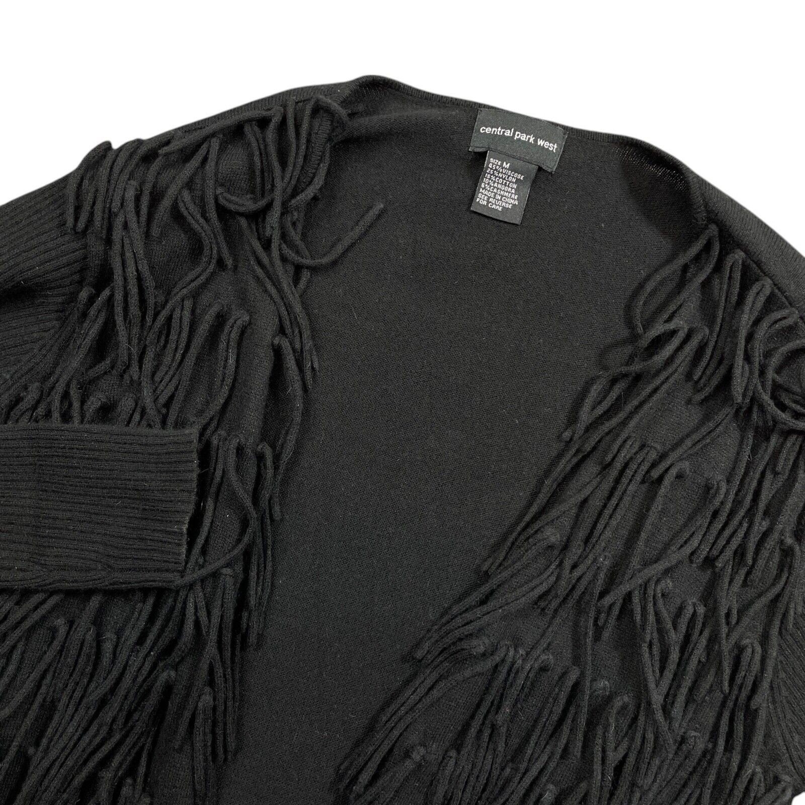 Central Park West Black Medium Sweater Fringe Front Open Front