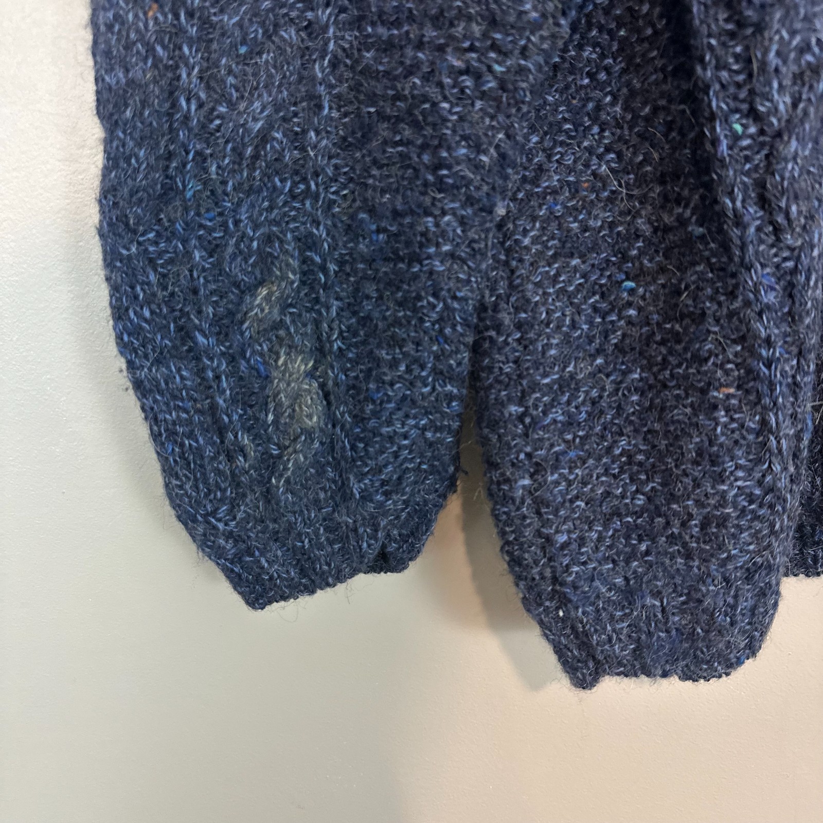 L.L. Bean HandKnit Fisherman VTG Sweater Blue Wool Cable Knit Womens L Read