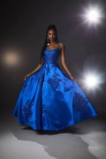 Morilee Blue Satin Beaded Embroidered Ball Gown Long 8
