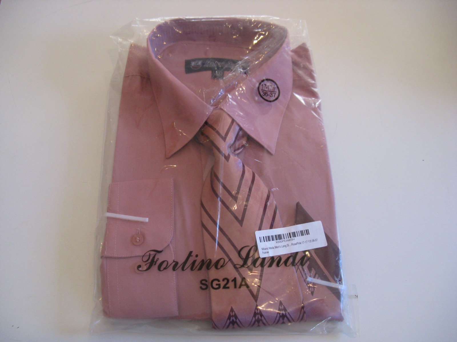 Fortino Landi Dress Shirt Tie Handkerchief – 17-17 1/2 — 36-37 – XL Long New