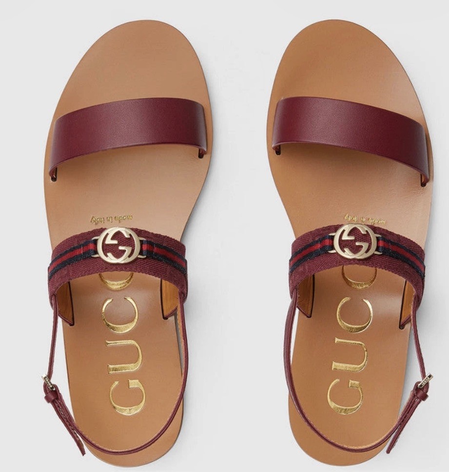 Gucci Interlocking G Web Stripe Sandal in Burgundy
