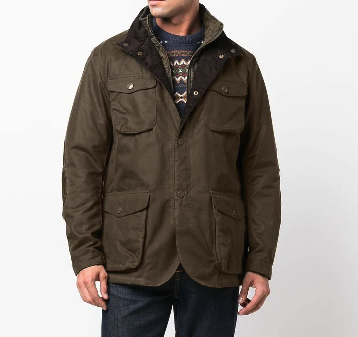 BARBOUR Ogston Wax Jacket w/ Elbow Patches Olive MSRP$540 Rugged Sophistication