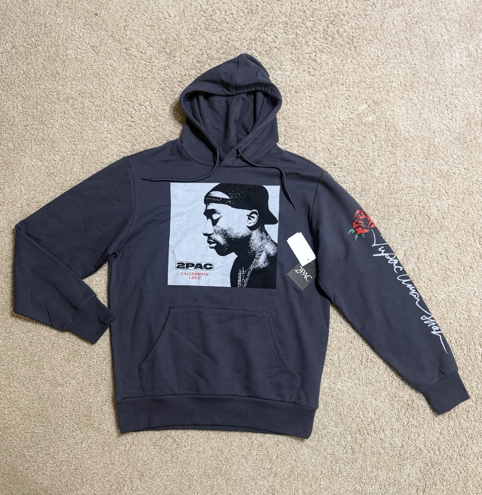 2Pac California Love Graphic Hoodie Medium Volcanic Ash Grey Mens New Size M