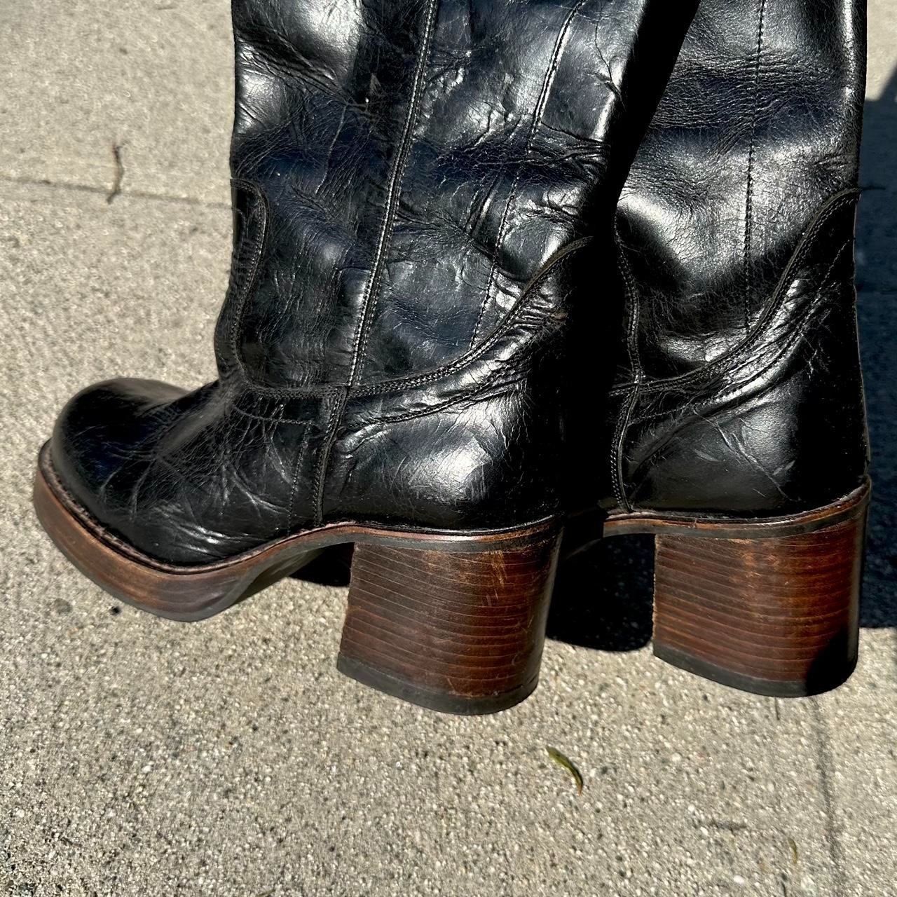 Vintage Destroy Black Patent Leather Platform Campus Boots 40/41