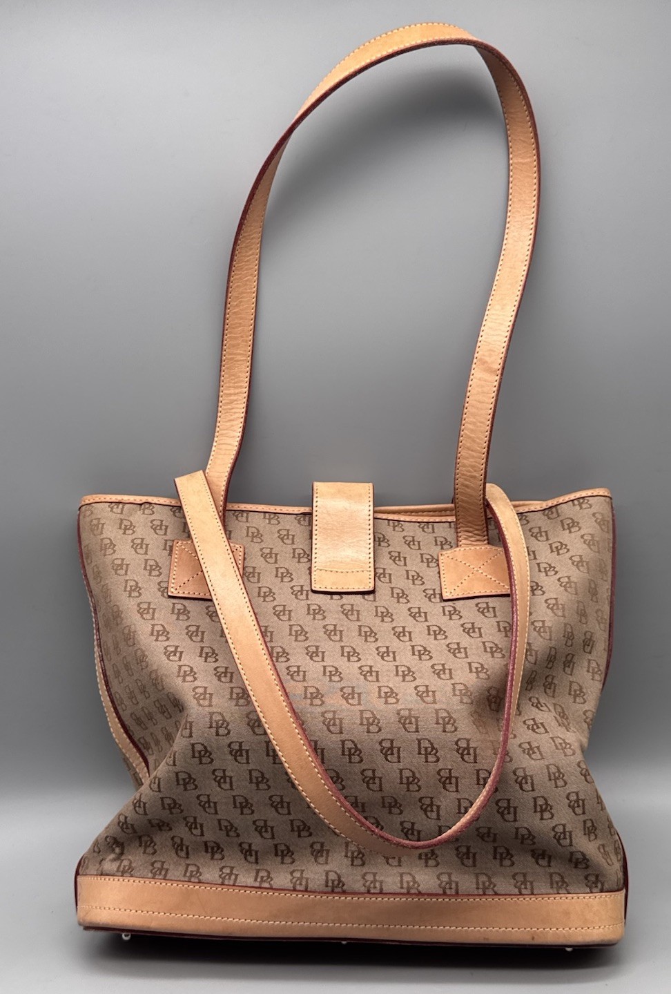Dooney & Bourke Signature DB Tan Brown Shoulder Purse Tote Bag Handbag