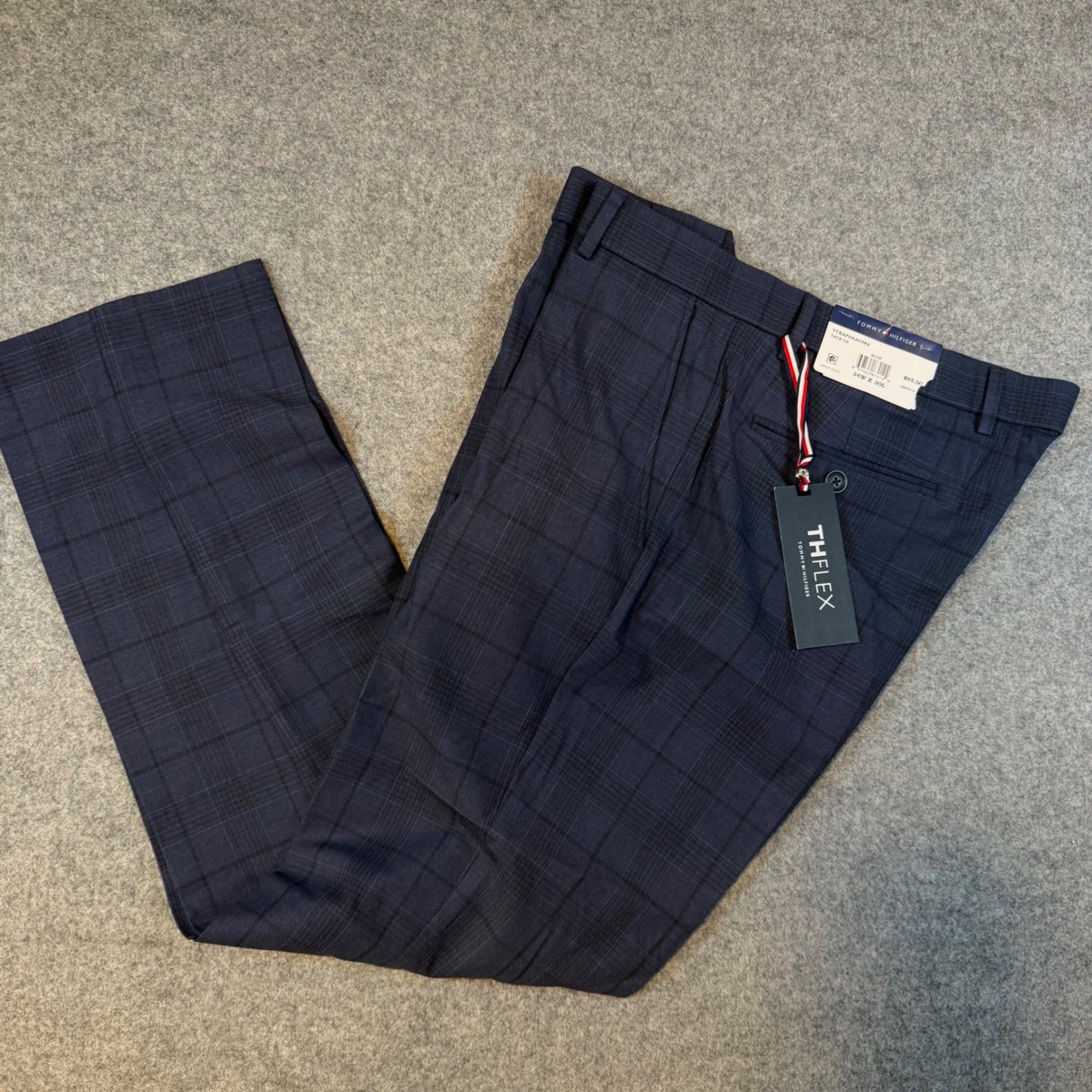 Tommy Hilfiger THFlex Tate-TH Blue Plaid Dress Pants Mens 34W x 30L TTEAPH6A0382