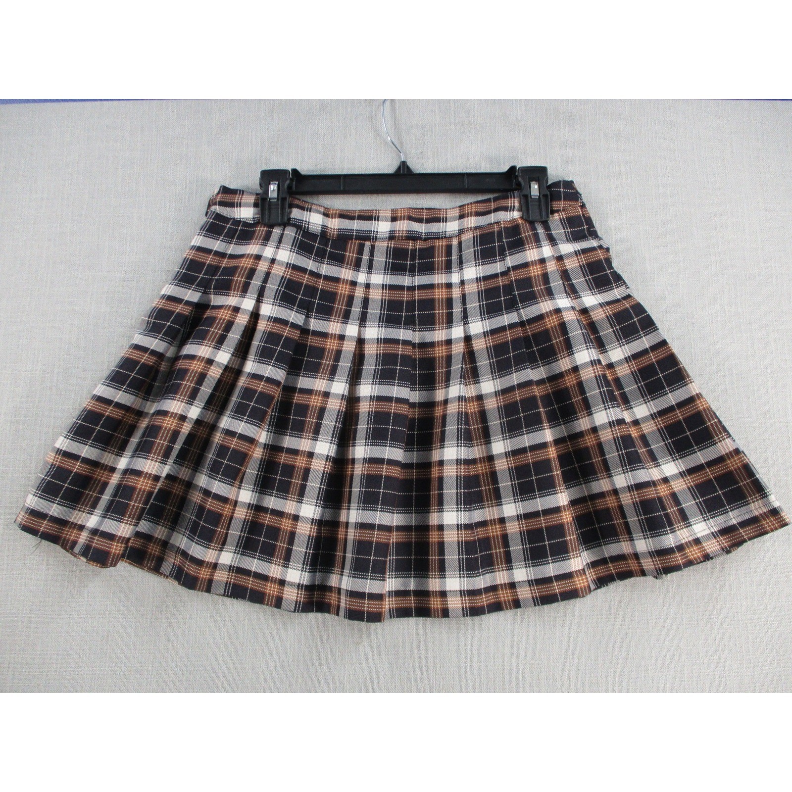 Hesperus Women Plaid Pleated Mini Skirt Brown Black White Academic Preppy Large