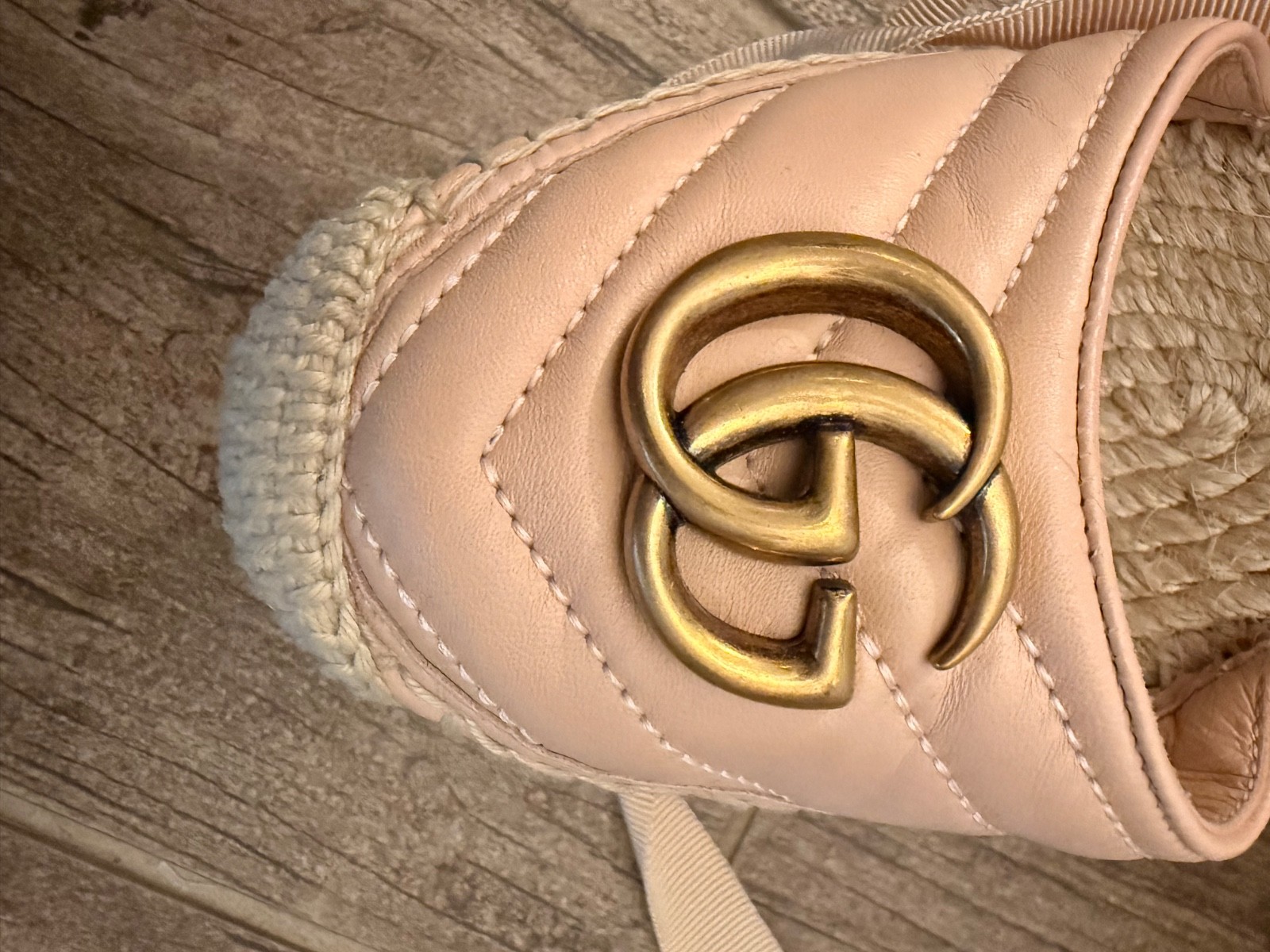 Gucci GG Marmont Lace-Up Wedge Platform Sandals Pink Leather Sz 36 US 6 Italy