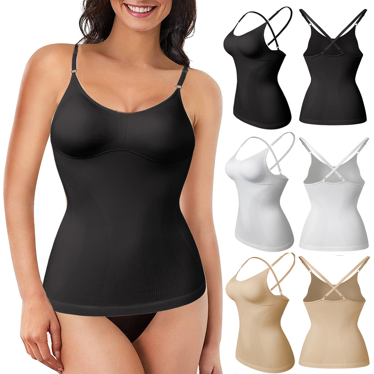 Women’s Slimming Tummy Control Body Shaper Vest with Built-In Bra Cami Tank Tops