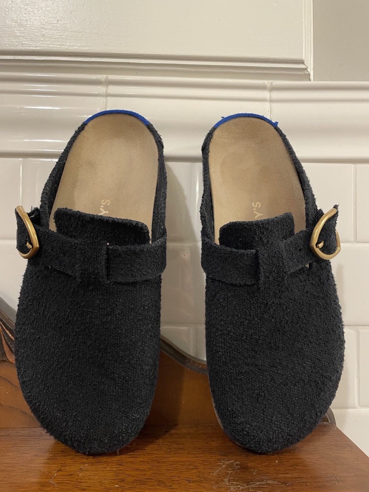 Rothy’s Women’s Black Boucle Slip-On Mule Clogs US 8 Round Toe Buckle Accent
