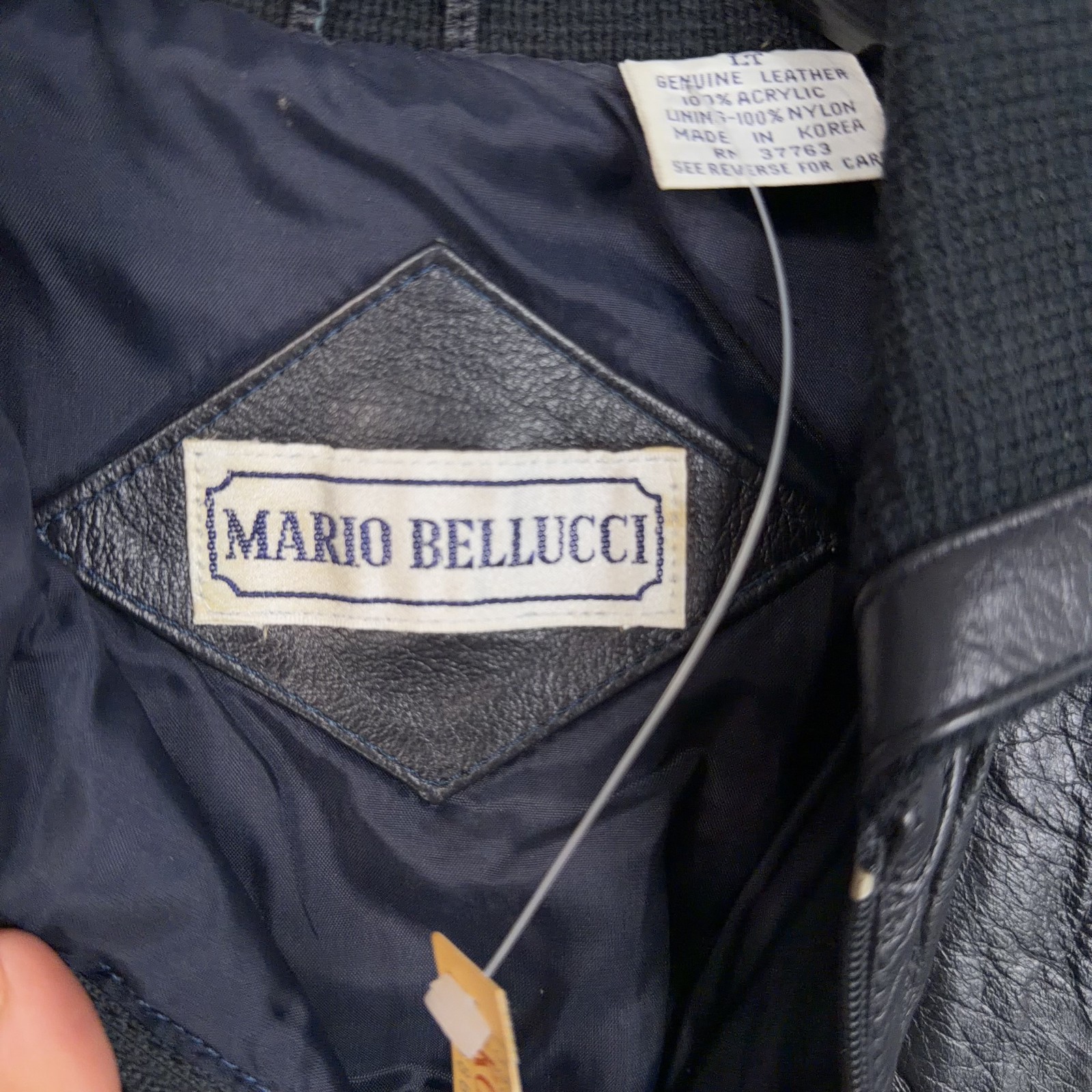Vintage Mario Bellucci Jacket Womens Large Tall LT Leather Knit Bomber Geometric