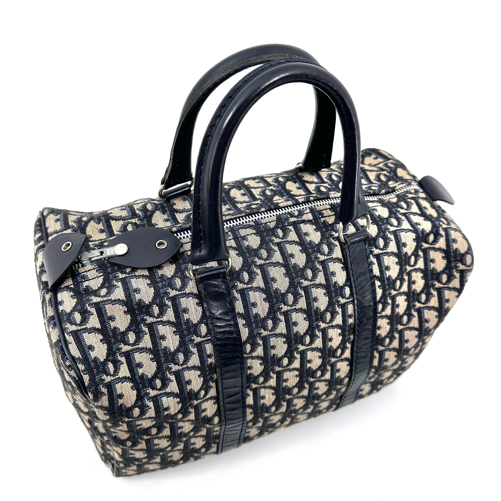 Christian Dior Trotter Handbag Boston Bag Navy Black