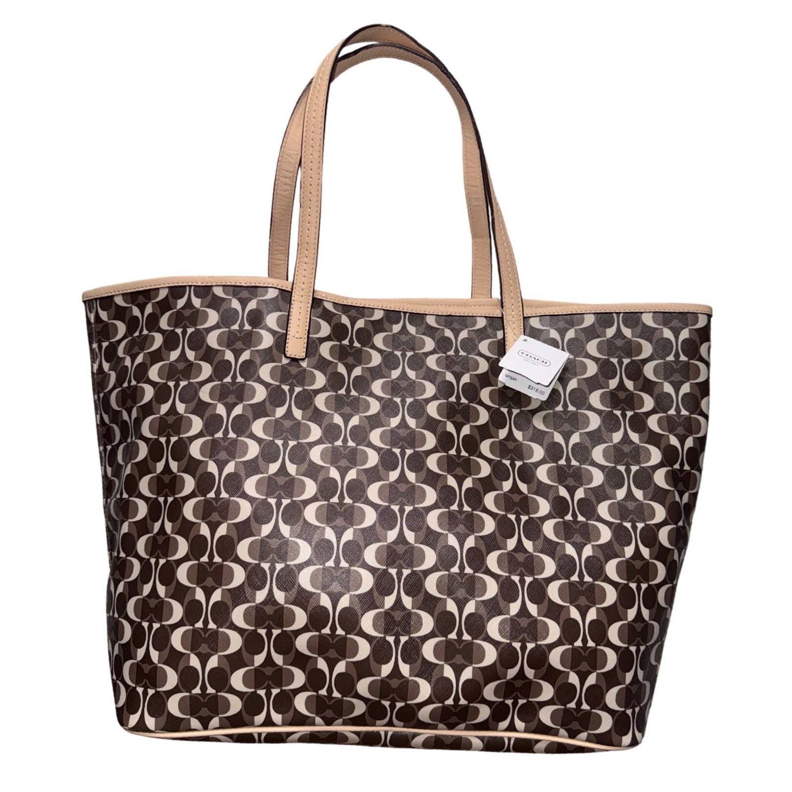 Coach 2013 Park Metro Splt Signature Tote Brown Tan Leather Trim F25673 NWT Read