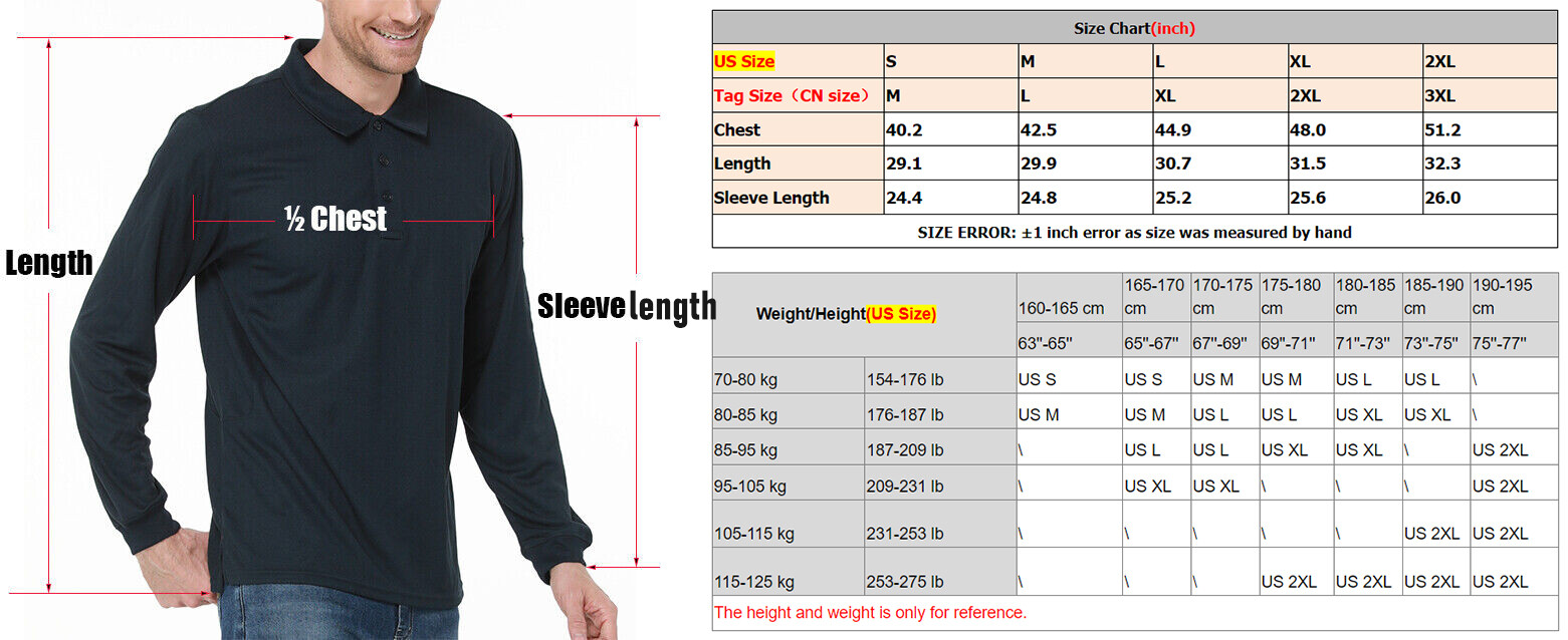 Mens Long Sleeve Polo Shirts Quick Dry Performance Breathable Casual Work Golf T