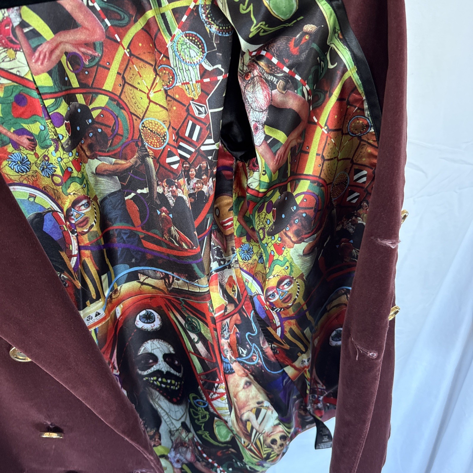 Volcom Velvet Blazer Jacket Men’s Large Burgundy Wine Red Double Breasted