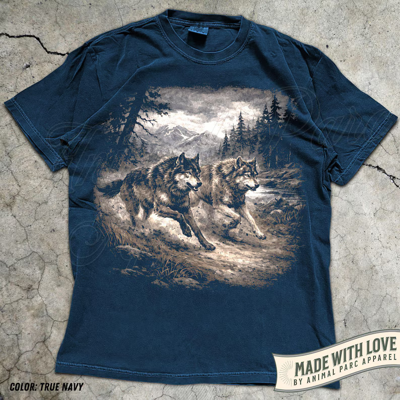 Wolves Running Vintage Wolf Graphic Comfort Tee Animal Nature Pack