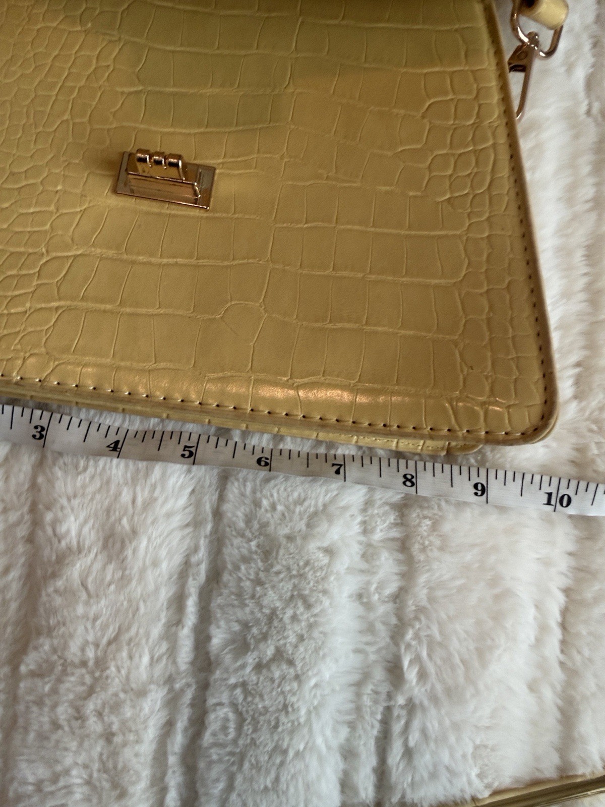 Women’s Yellow Crocodile Embossed Small Satchel Top Handle Turn Lock, Strap