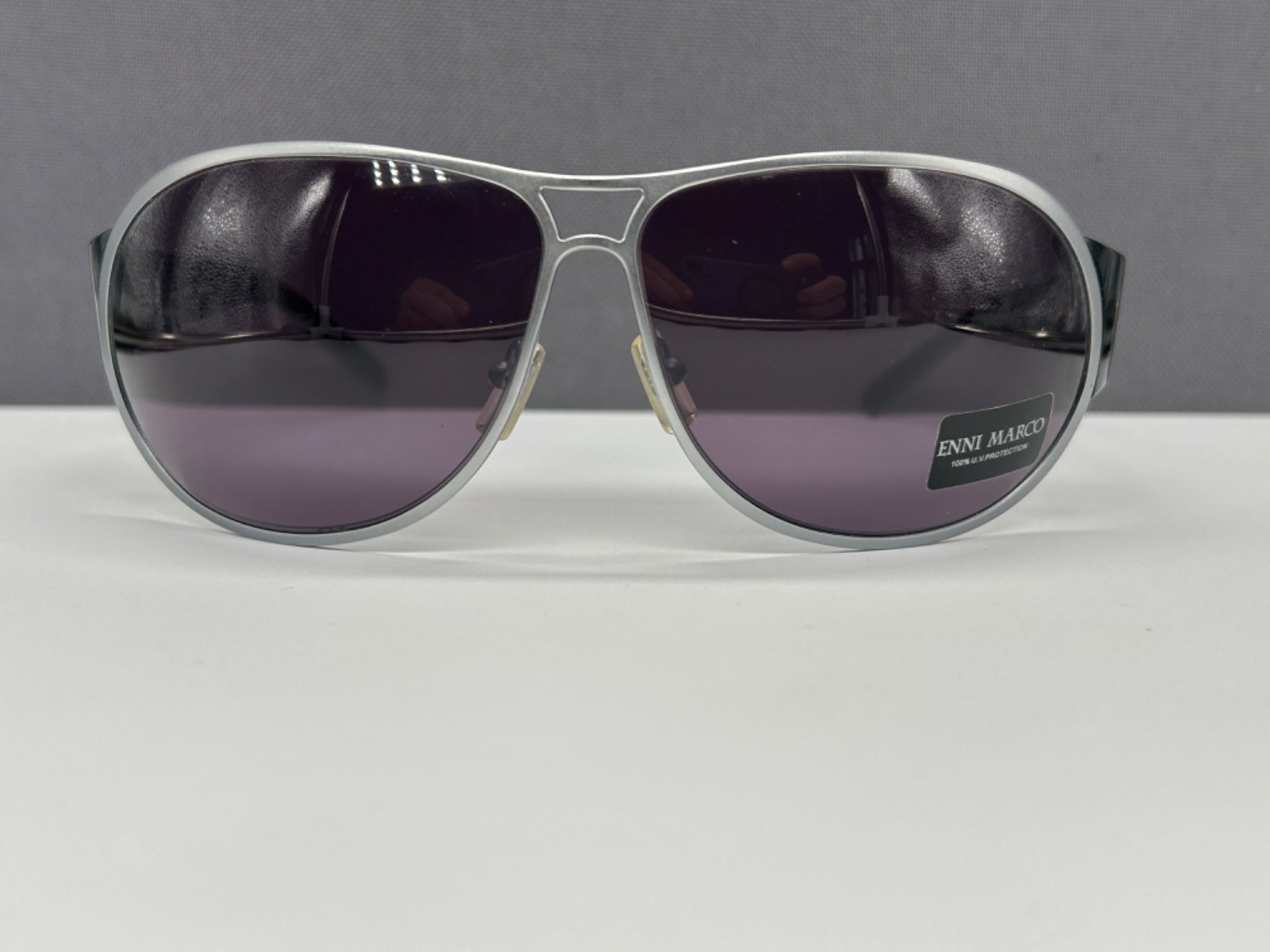 Enni Marco Sunglasses Men Women Y2K Silver Large L XL Curved 11 017 NP: €299