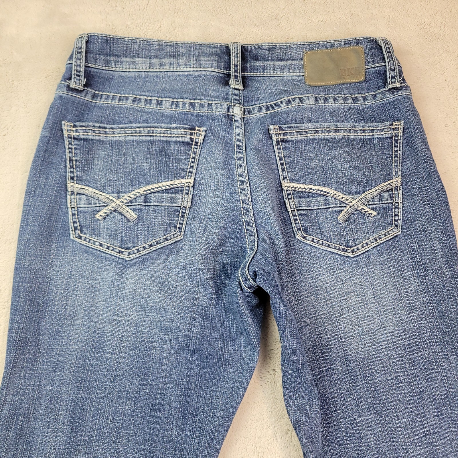 BKE Buckle Jake Straight Jeans Mens 32×32 Blue Wash Whiskers Stretch Denim