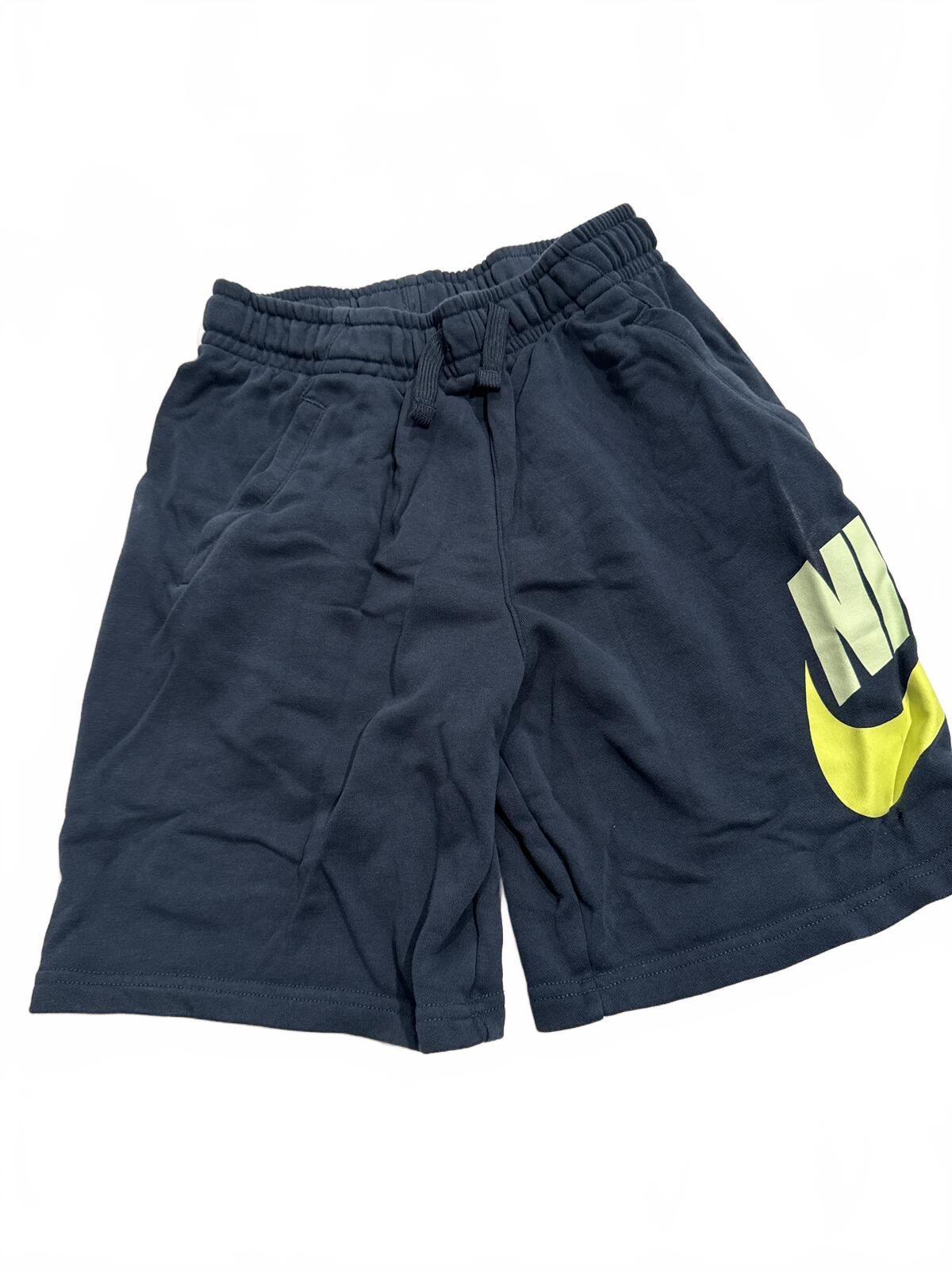 Nike Boys Large+ Husky Fleece Shorts Navy Yellow Logo