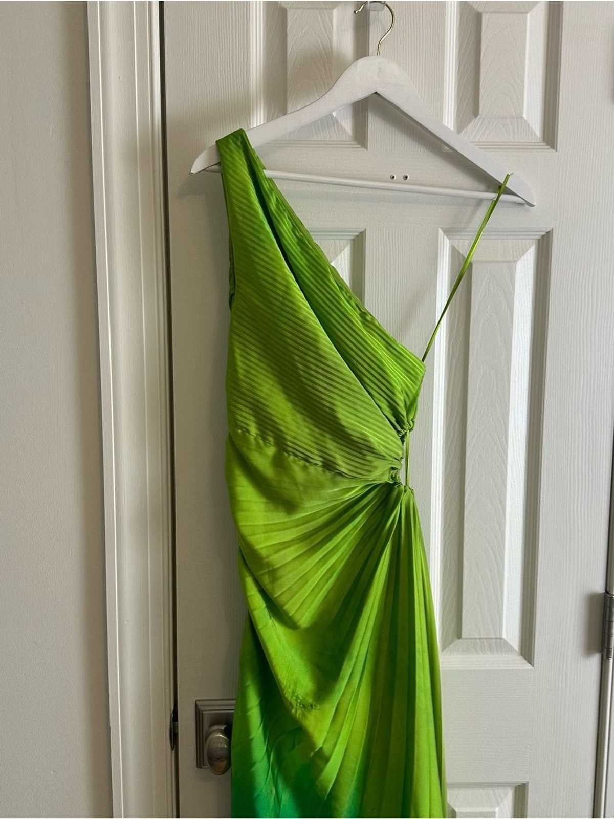 Mango One-Shoulder Ombre Green Evening Dress