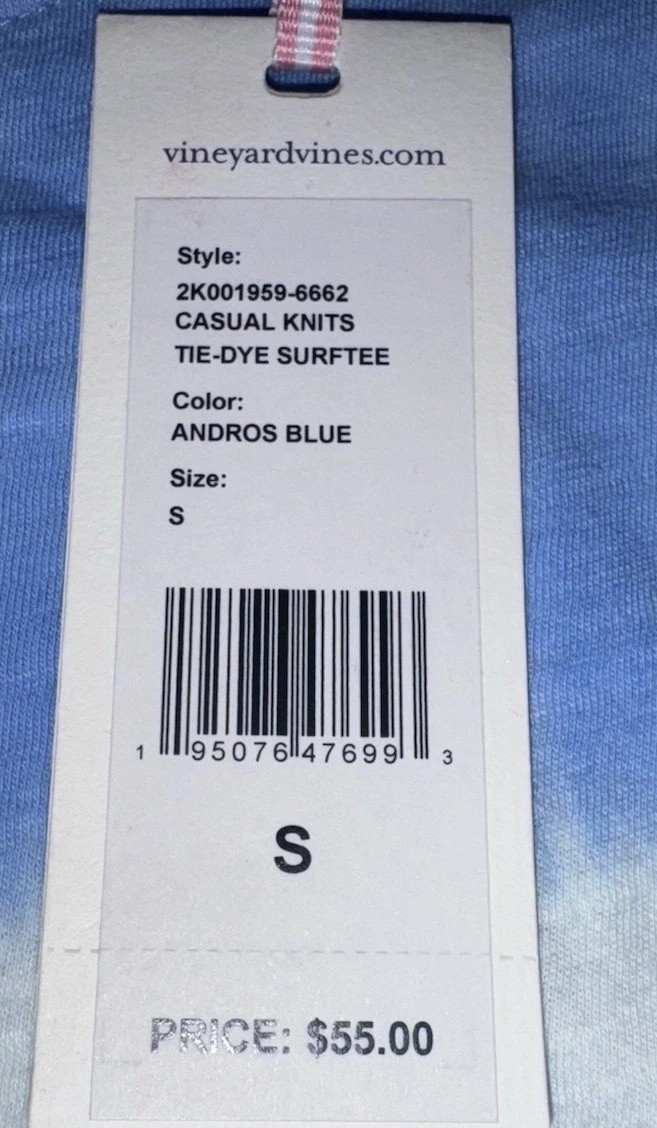NWT $55 Vineyard Vines Oversized Tie-Dye Surf Tee T Shirt Blue White Womens SM S