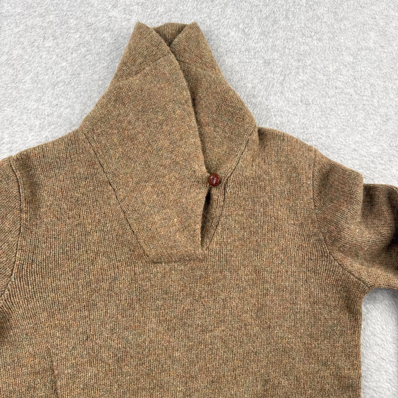 Ralph Lauren Rugby Sweater Mens Small Brown Elbow Patches 100% Wool Shawl Collar
