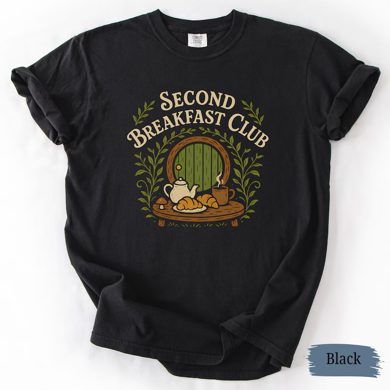 Second Breakfast Club T-Shirt Hobbit Hole Lord Of The Rings Fantasy Tee
