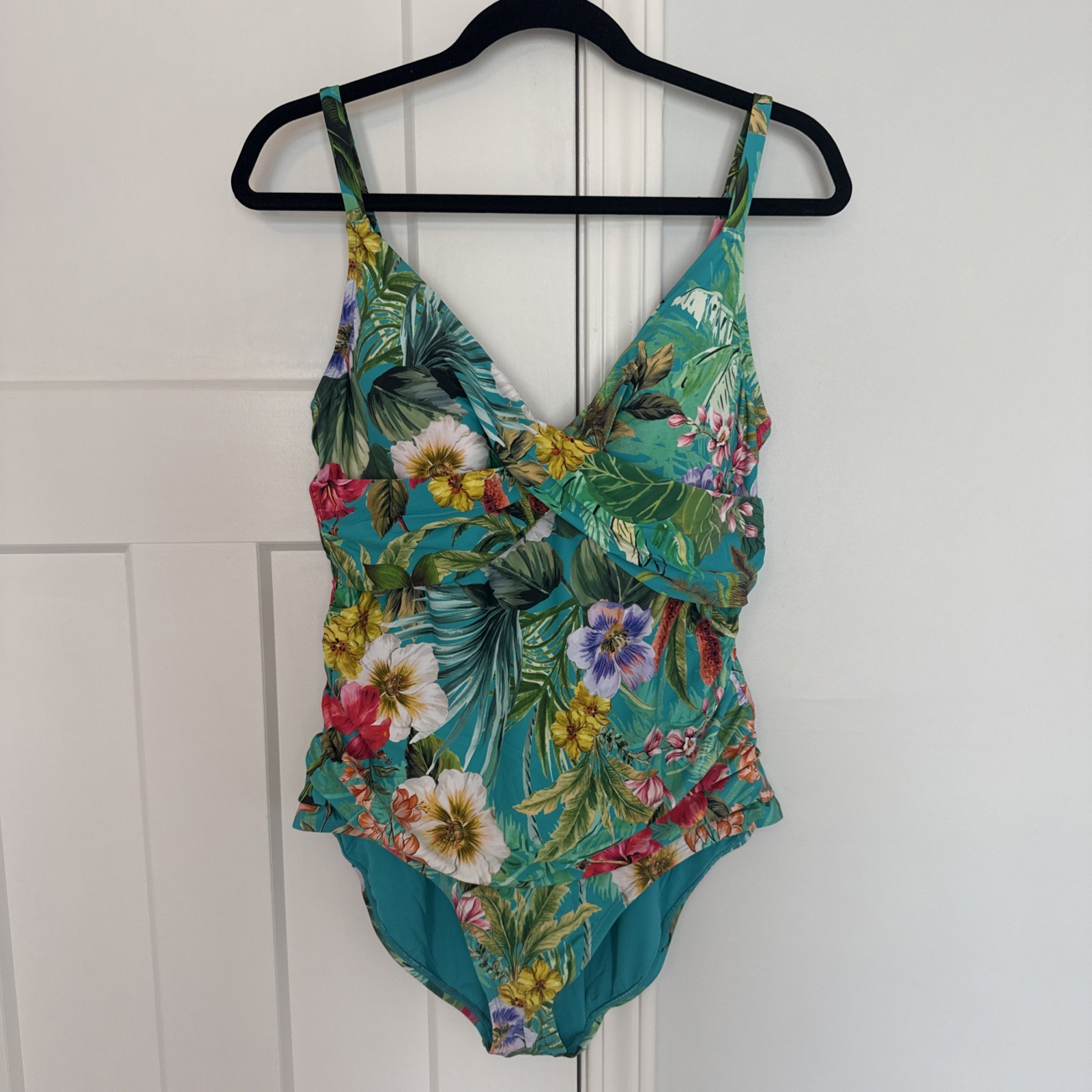 Jantzen Size 18 W Floral Tummy Control One Piece Swimsuit Palms Tropics NWT