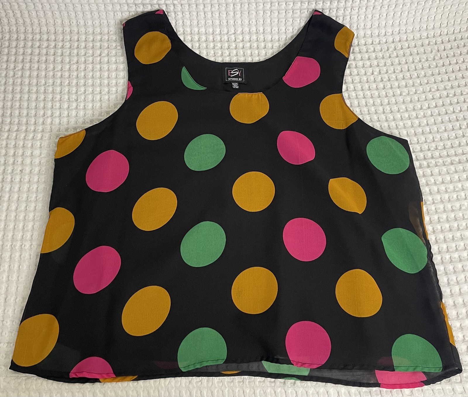 VTG 90 Black Colorful Polka Dot Sleeveless Tank Top Womens 2X Retro Casual Chic