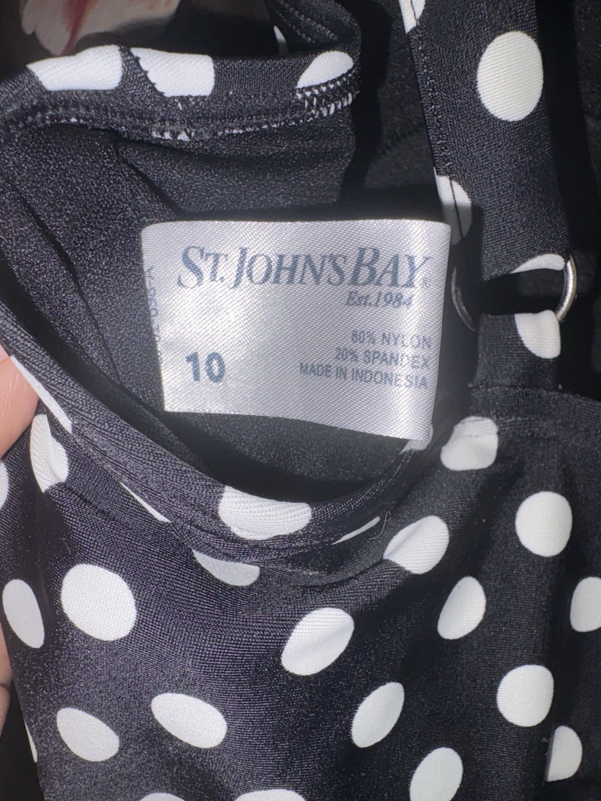 St. John’s Bay One Piece Swim Tank Top Black/White Polka Dot 10B
