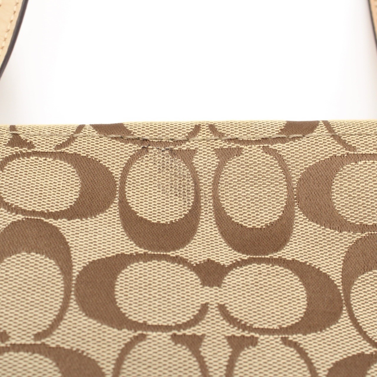 COACH Signature Canvas Leather Tote Bag Beige Brown Snakeskin Embossed Silver
