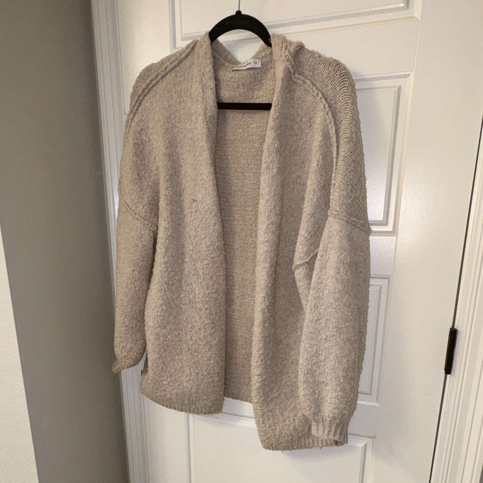 PrettyGarden Womens Beige Knit Cardigan Sweater M Open Front Long Sleeve Solid