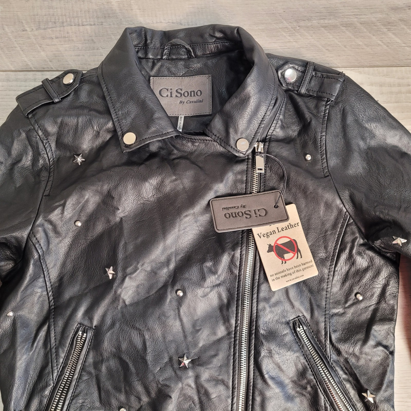 CI SONO By CAVALINI Jacket Womens Large 100% Vegan Leather Lined Bomber Moto