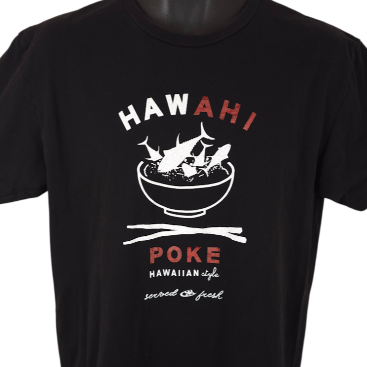 HawAhi Poke T Shirt Mens Size Large Black Hawaiian Style Travel Destination Tee