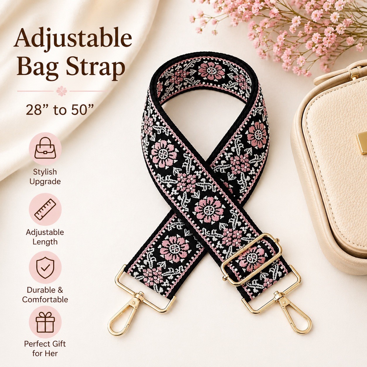 Purse Strap Replacement Crossbody Adjustable Woven Bag Strap
