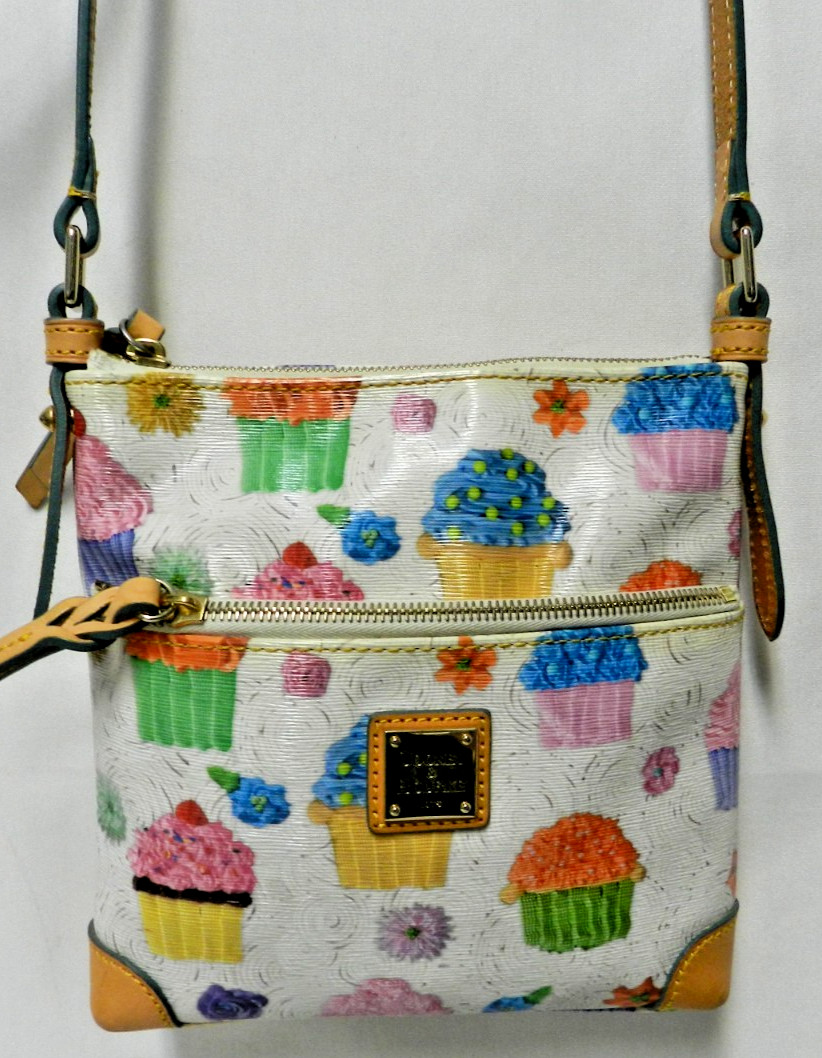 Dooney & Bourke Canvas w/ Leather Cupcake Crossbody bag purse zip top front pkt
