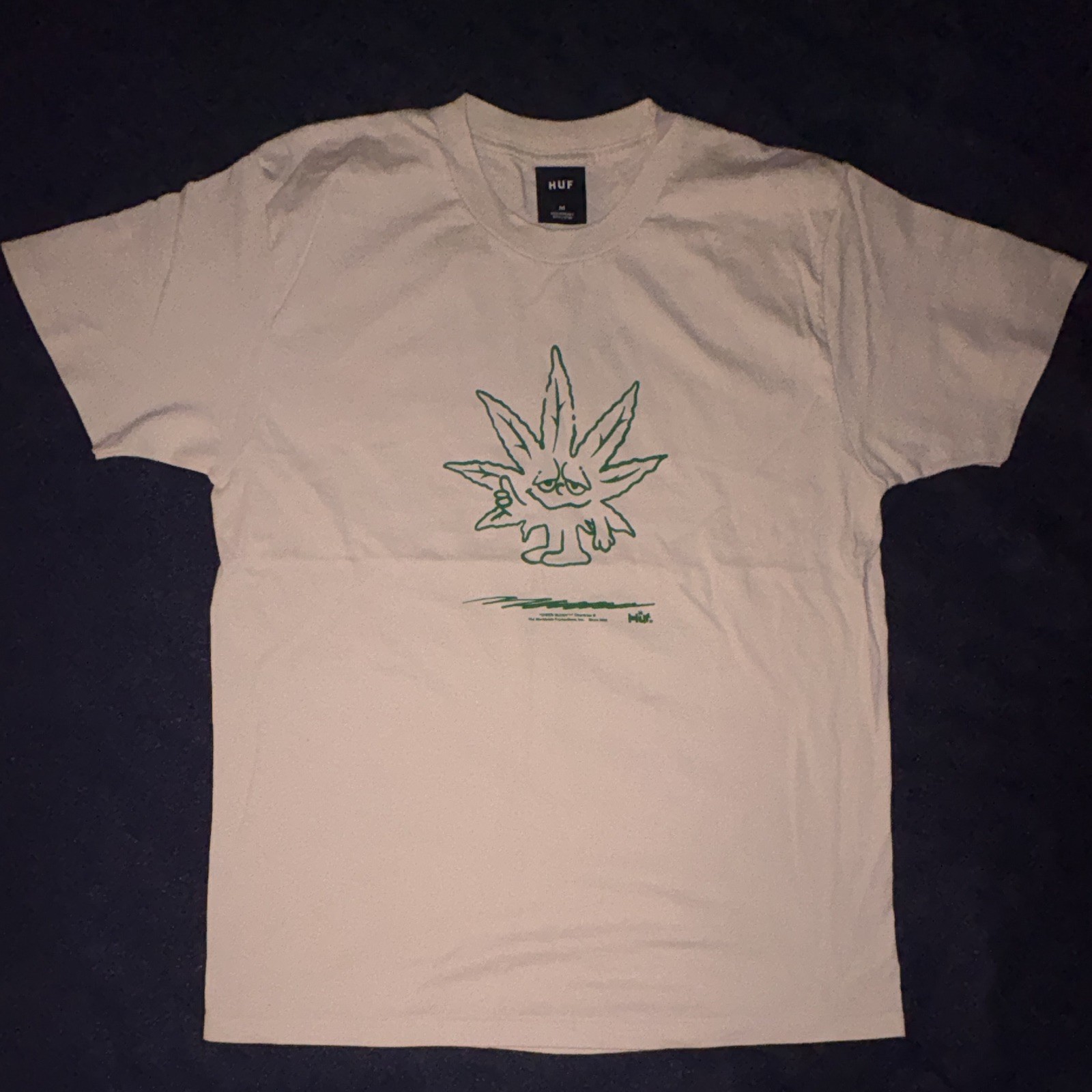 HUF Men’s White It’s Easy Being Green Cannabis Leaf Graphic Tee Crew Neck M
