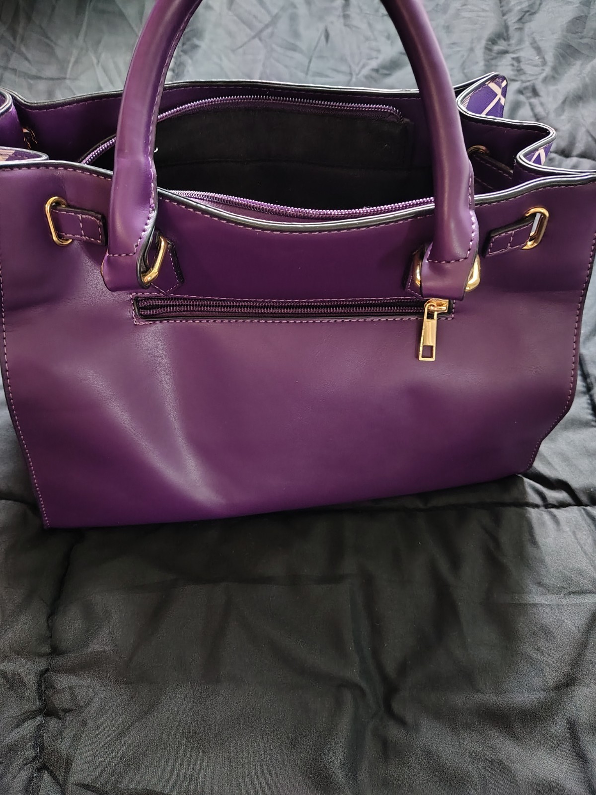 Michael Kors Collection Purple Plaid Medium Satchel Zip w/ Coin Purse Charm