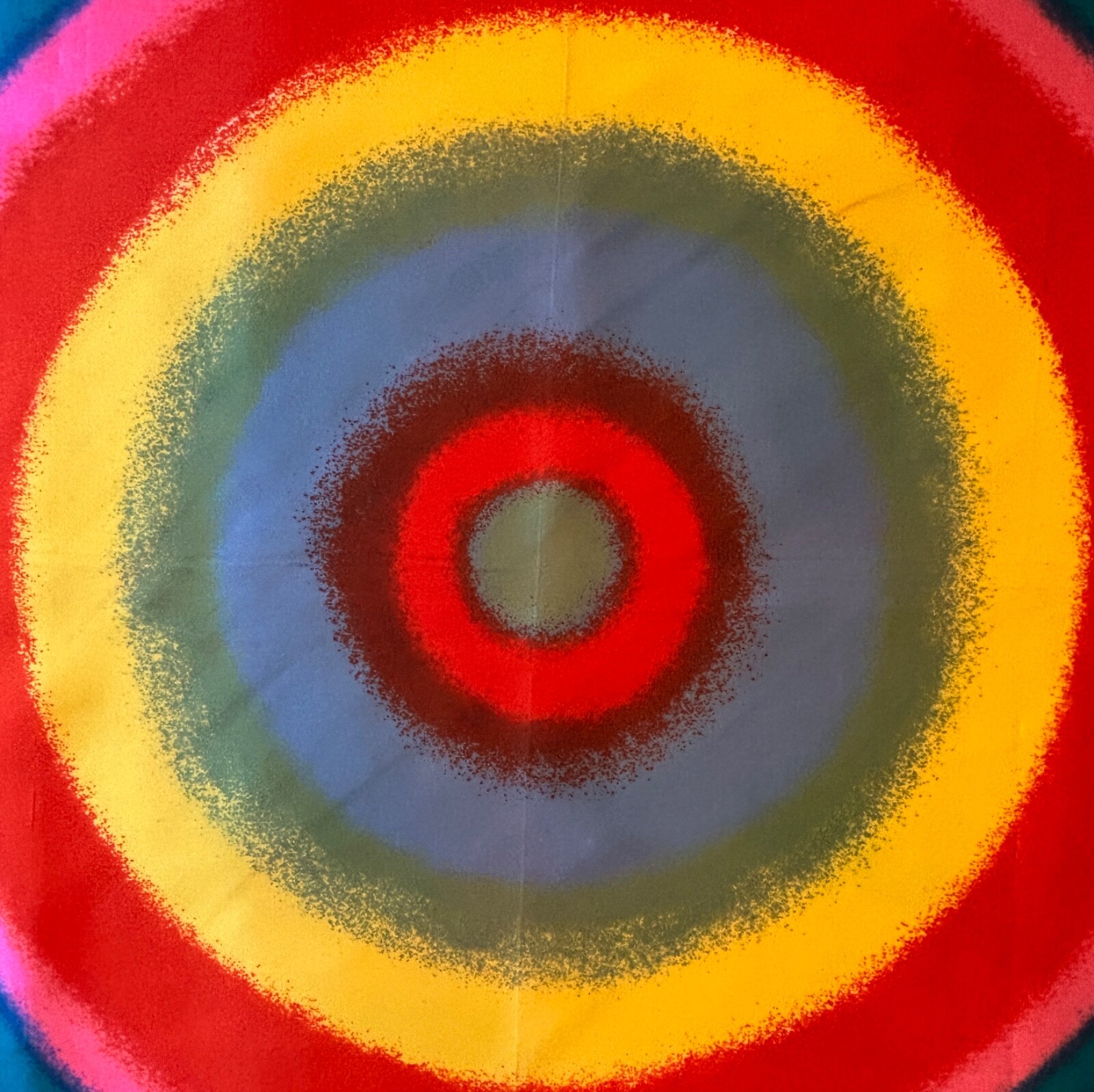 Colorful Designer Scarf 25.5″ Square Bold Abstract Art Circles Signed Marutino?