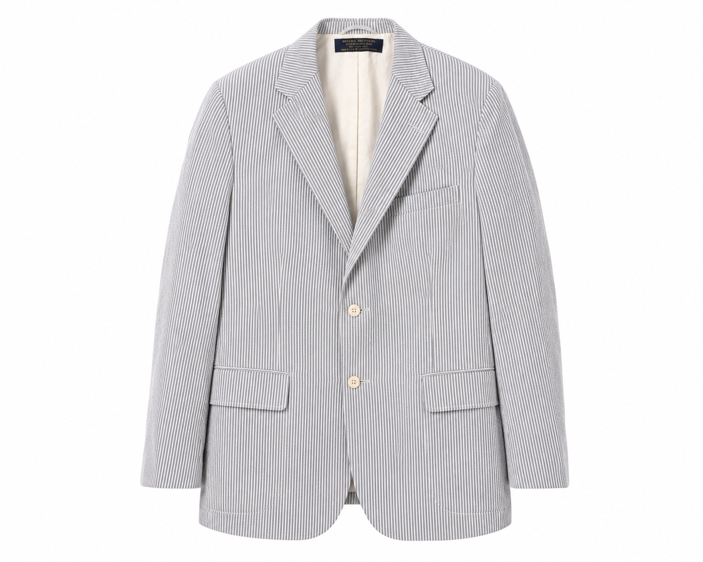 Brooks Brothers Seersucker Suit 42R 36×29 Gray White Stripe Cotton Pleated Cuff