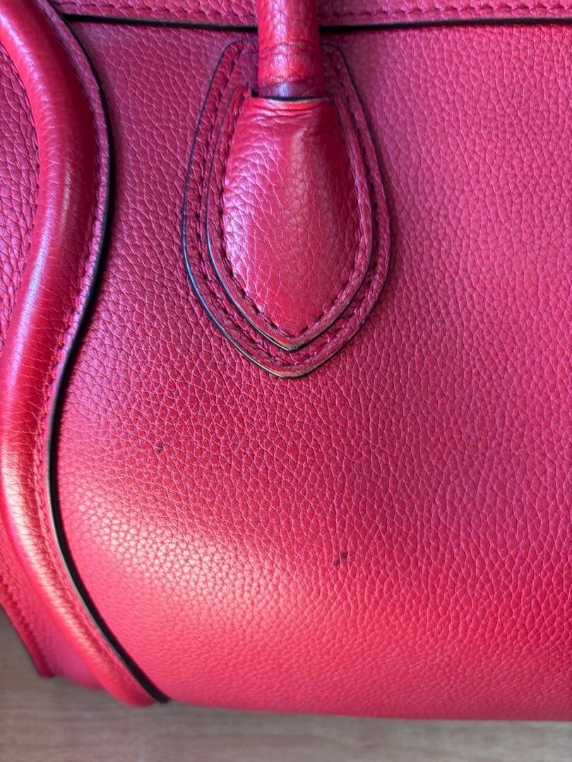 CELINE Micro Luggage Tote Bag Red Grained Drummed Calfskin Leather Handbag