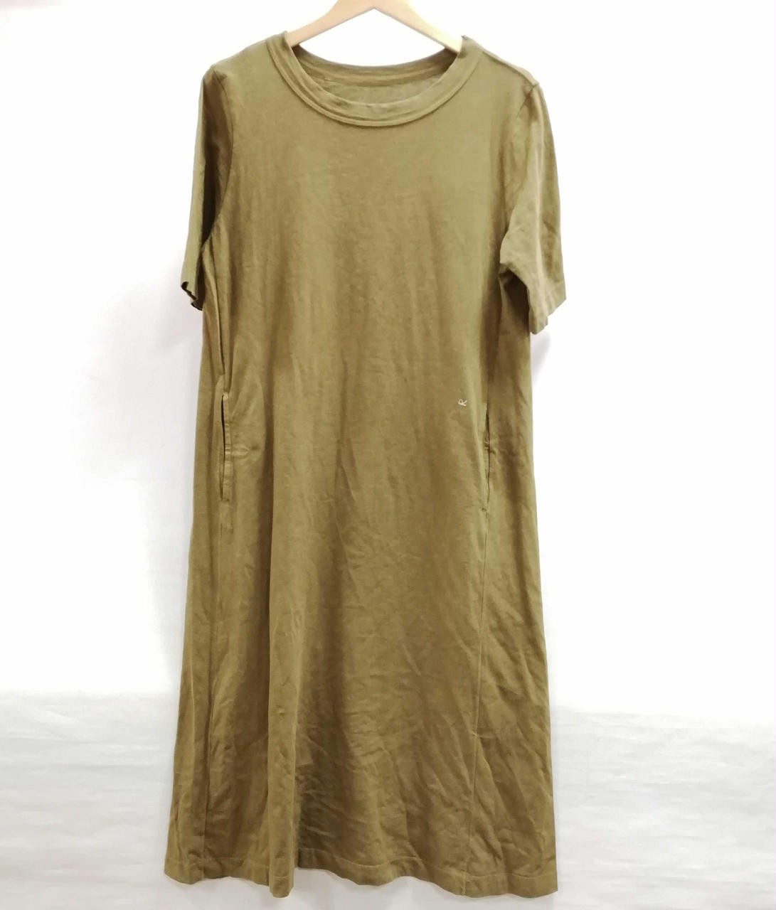 45R Cotton T-Shirt Dress, Khaki, Size 0, 43″ Length, Casual Style