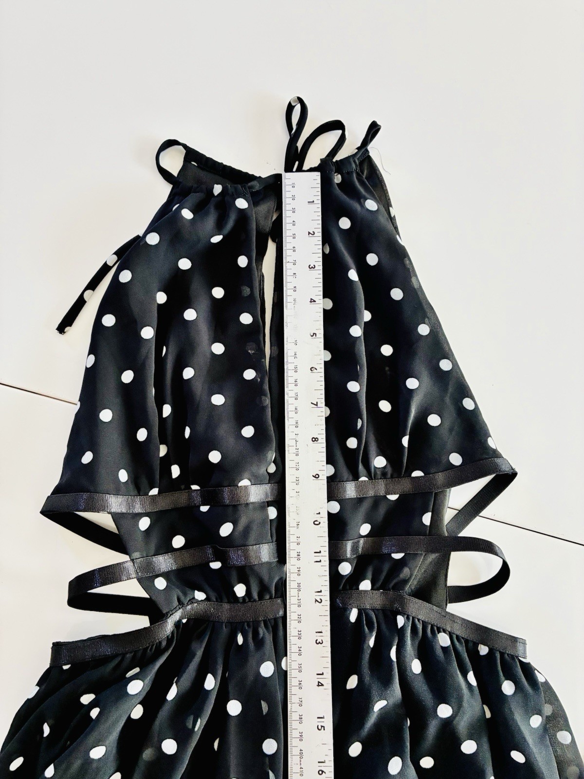 ASH NOVA Womens M Black/White Polka Dot Halter Maxi Chiffon Lined 3015D