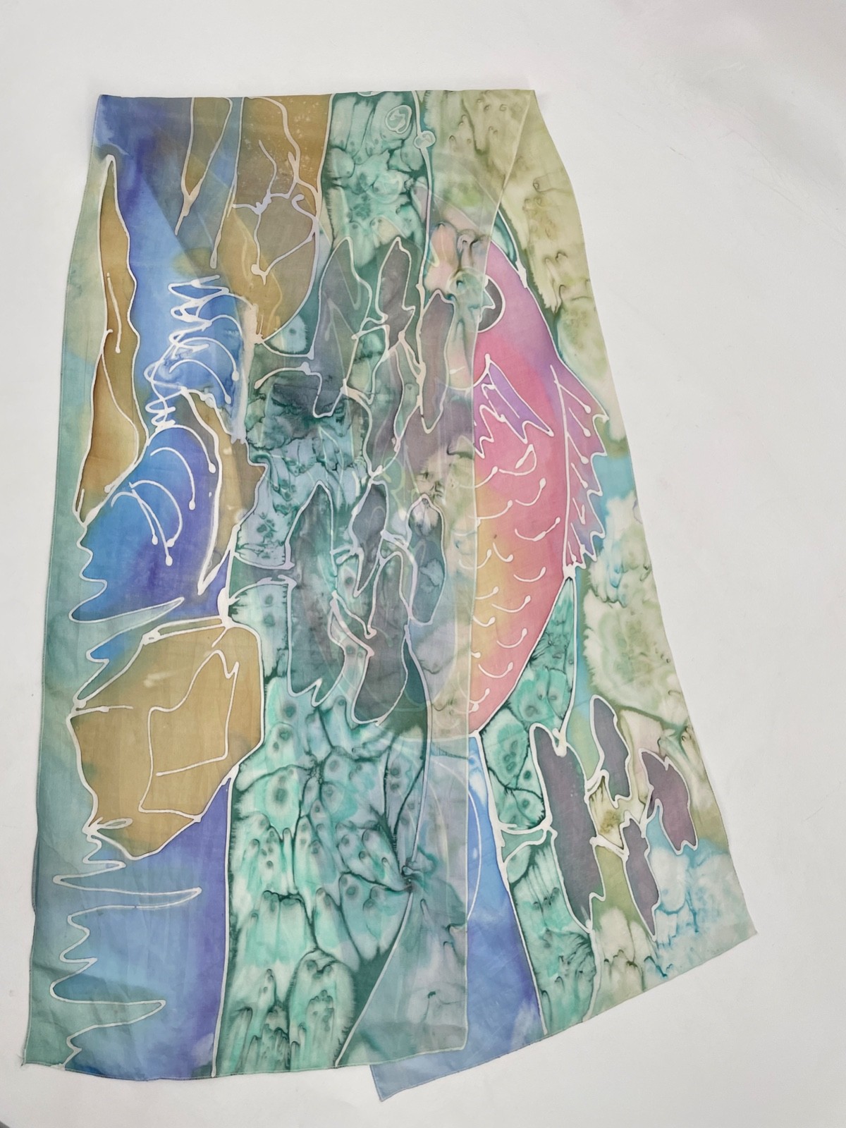 J. B. Addison Hand Painted original Silks Scarf multi watercolor 12x 58″ pastel
