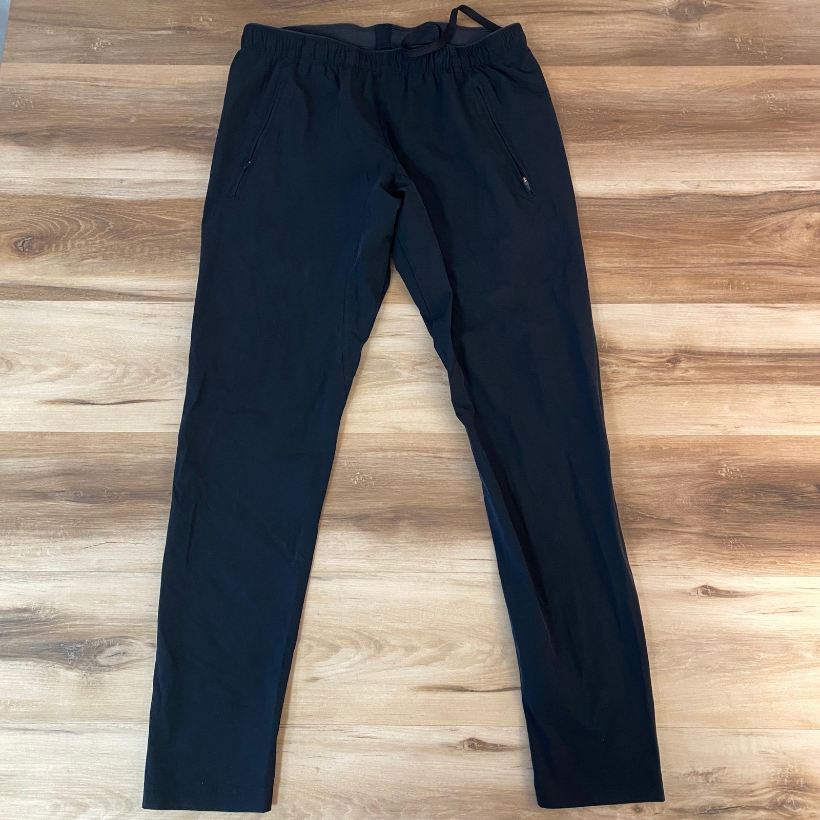 Paskho Black Athleisure Pants Medium Nylon Drawstring Waist Zip Pockets M