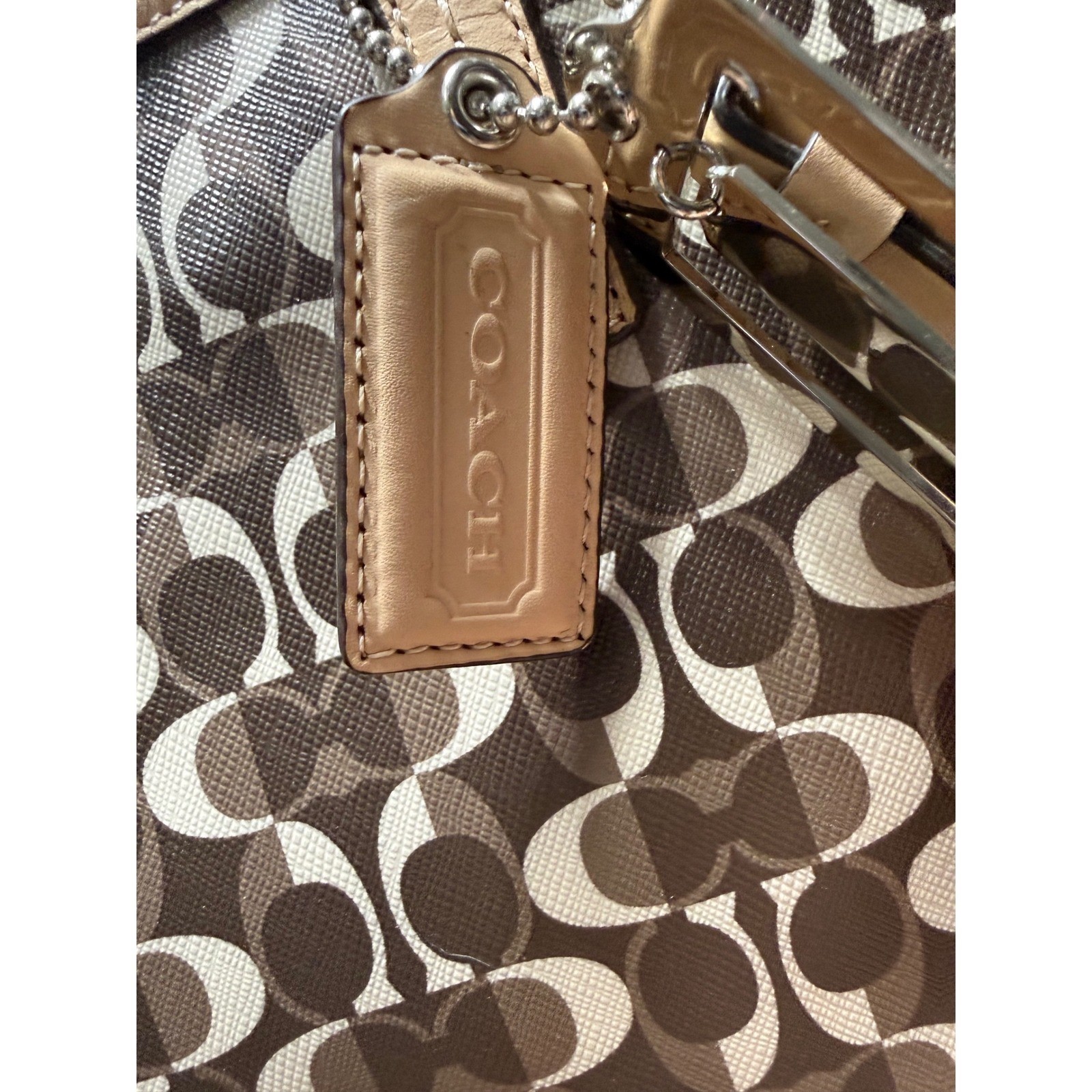 Coach 2013 Park Metro Splt Signature Tote Brown Tan Leather Trim F25673 NWT Read