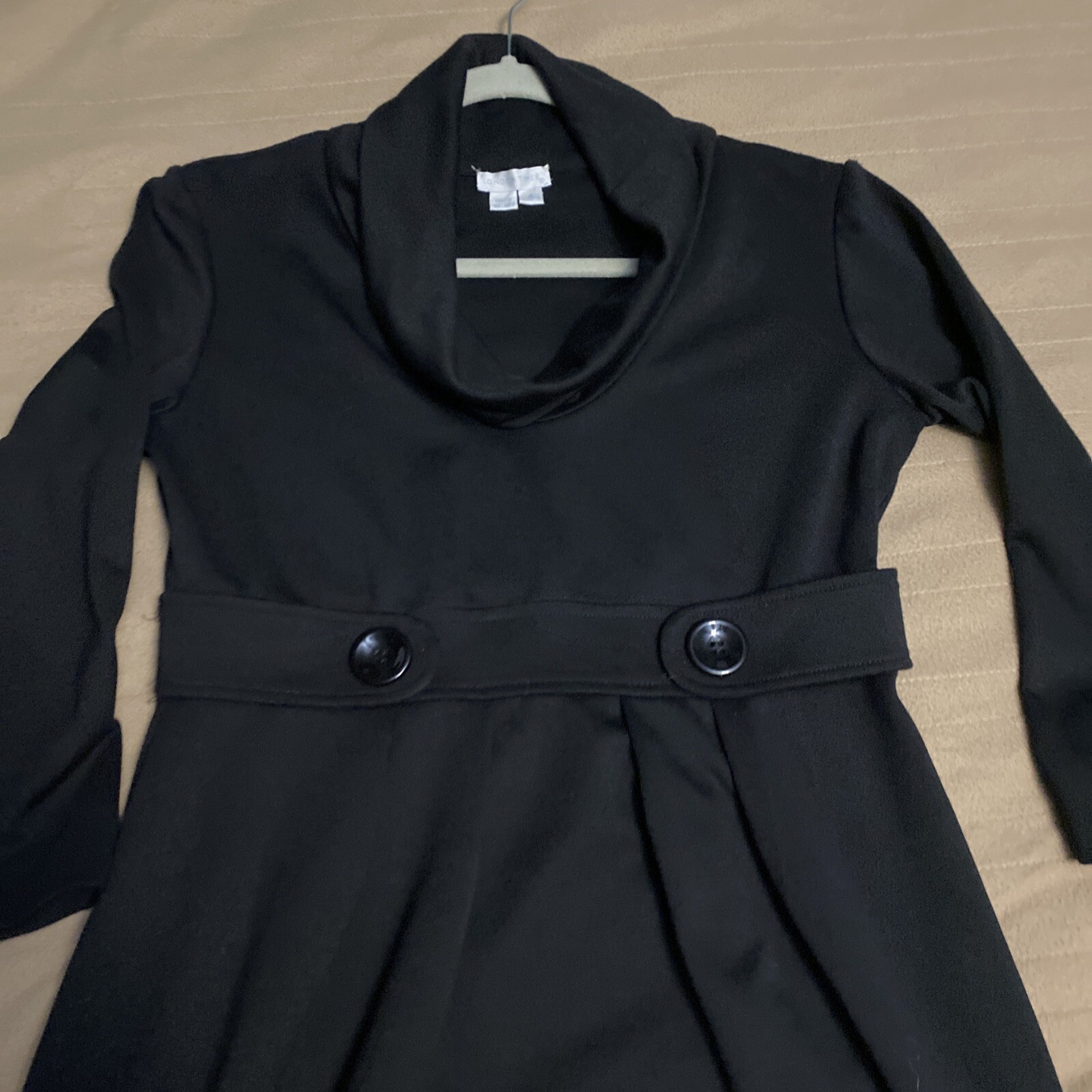 London Times Womens Sz 6 Black Cowl Neck Dress RN58142 – 3/4 Sleeve